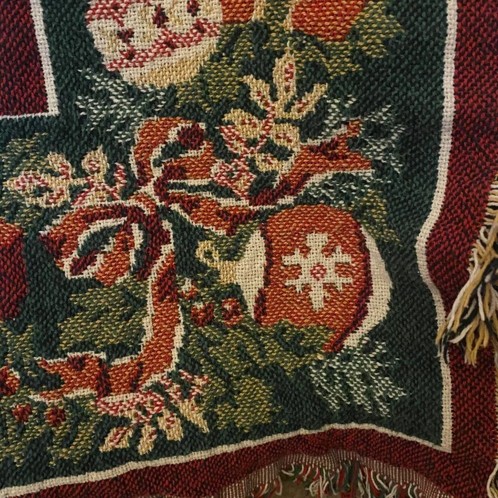 Vintage Beacon Christmas Tapestry Throw Blanket Reversible‎ Bells Ornaments USA